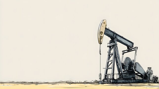 Industrial oil extraction machinery stands ready in a barren landscape illustration