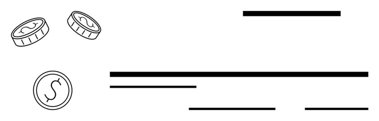 Obraz premium Coins with S mark beside abstract horizontal lines symbolizing transactions, money flow. Ideal for finance, banking, investment, ecommerce, payment, savings, income concepts simple flat metaphor