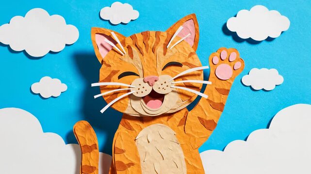 Cats Whimsical Pose on Shelf Explores Concept of Non Verbal Communication, Perfect for Commercial Applications Like Cooking Shows or Restaurant Advertisements.