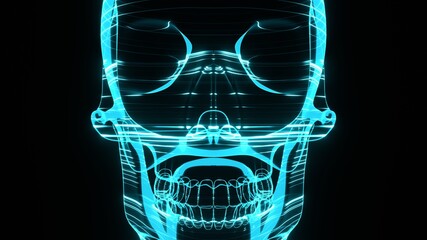 A holographic skull with a wireframe design. 
Perfect for futuristic, sci-fi, or dark-themed visuals.