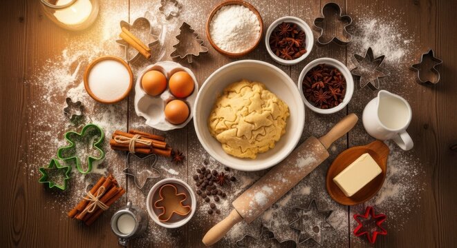 Baking Homemade Christmas Cookies Ingredients and Tools - Powered by Adobe