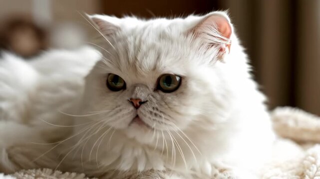 White Persian Cat Portrait Fluffy, Cute, Domestic Animal