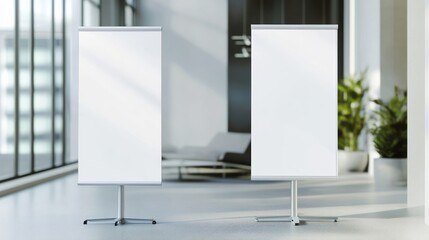 sleek white presentation boards stand ready in a bright modern office space awaiting creative ideas and strategic marketing messaging