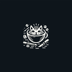 Cat coffee logo template vector illustration design