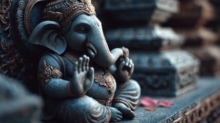 Detailed image of an ornate Ganesha statue, conveying culture and tradition