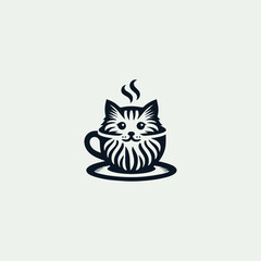 Cat coffee logo template vector illustration design