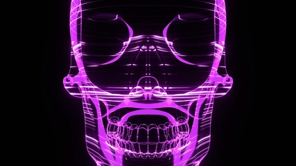 A holographic skull with a wireframe design. 
Perfect for futuristic, sci-fi, or dark-themed visuals.