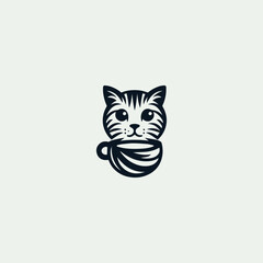Cat coffee logo template vector illustration design