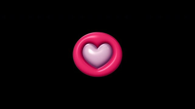 3D heart shape icon symbol spinning animation Transparent Background Alpha Channel ProRes 444