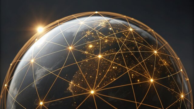 A glowing globe with interconnected lines representing global connectivity and network technologies.
