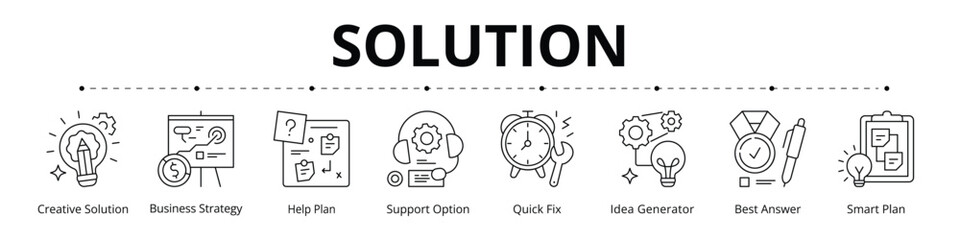 Solution Line Banner Web Icon Set Vector Illustration