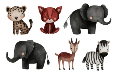 Fototapeta premium Charming Collection of Watercolor Animals on Transparent Background for Art Use
