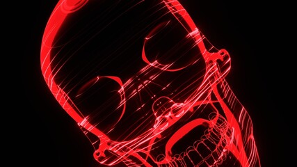 A holographic skull with a wireframe design. 
Perfect for futuristic, sci-fi, or dark-themed visuals.