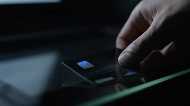Close up hand placing microchip on reflective surface