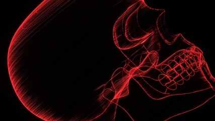 A holographic skull with a wireframe design. 
Perfect for futuristic, sci-fi, or dark-themed visuals.