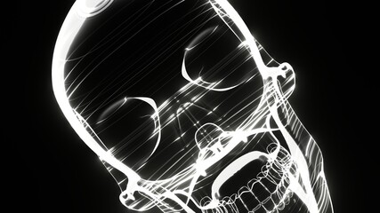 A holographic skull with a wireframe design. 
Perfect for futuristic, sci-fi, or dark-themed visuals.