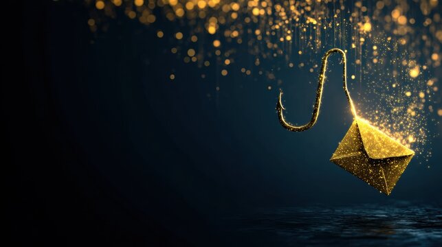 Digital Hook and Glowing Envelope Highlight the Concept of Online Phishing and Fraud in a Virtual Space