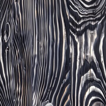 Seamless charred wood with wavy grain patterns and a dark, textured surface. Horizontal scroll truck. Square Ambient background loop.