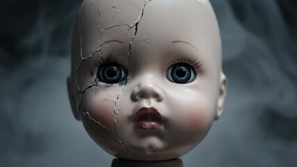 Cracked doll head close up moody portrait concept art - Powered by Adobe