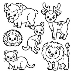 Cute Animal set illustration vector style coloring page