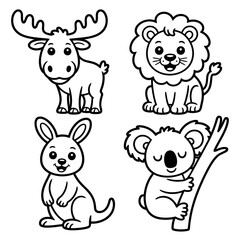 Four different animal set illustration vector style coloring page