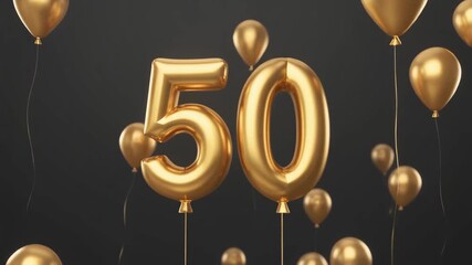 3D render of golden number 50 balloons rising for anniversary - Powered by Adobe