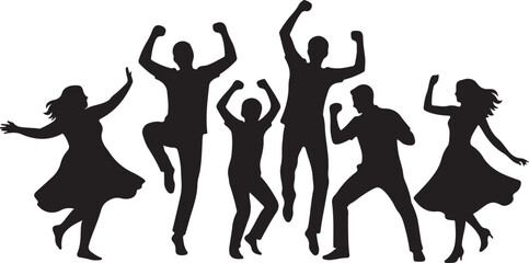 Energetic Group Silhouettes Jumping, Dancing, and Celebrating, Expressing Joy, Happiness, and Freedom