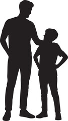 Father and son silhouette, depicting a strong family bond and connection. A man and a boy standing together, symbolizing parental care and relationship