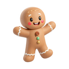 Playful gingerbread person with smiling expression and joy near fireplace and snowflake ornament, shiny gold frosting, reindeer donkey drawing