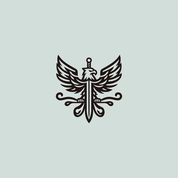Sword eagle logo style icon design template vector illustration