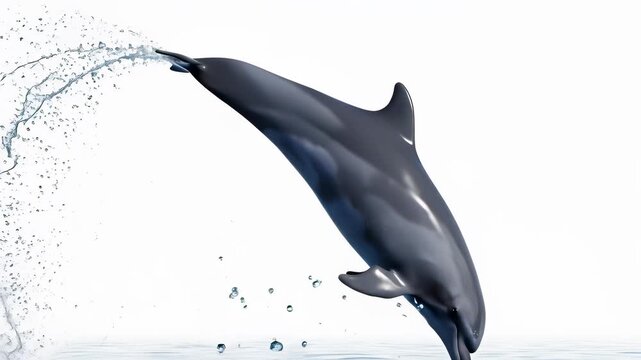 Playful dolphin leaps out of water, breaching surface with joyful expression, capturing carefree spirit and sense of freedom as it plays in waves, perfect for representing fun filled adventure.