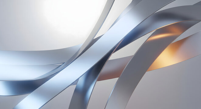 Abstract Background of Intersecting Silver and Chrome Metal Ribbons