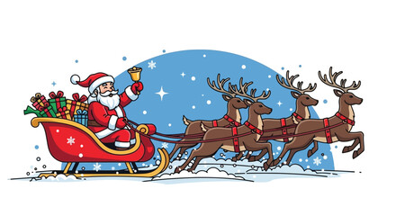 Jolly Santa Claus Delivering Christmas Joy with Reindeer Sleigh in Winter Wonderland