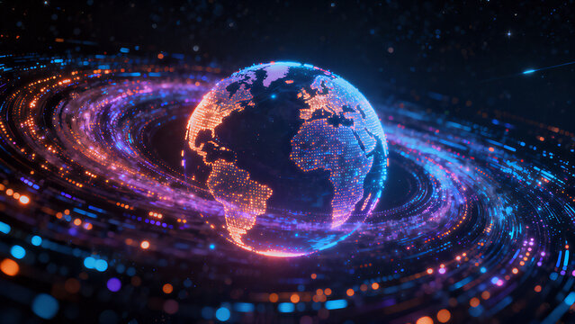 A futuristic technological backdrop of cosmic and terrestrial blue