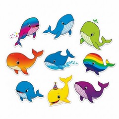 Obraz premium Charming Cartoon Whales with Unique Expressions and Joyful Personalities