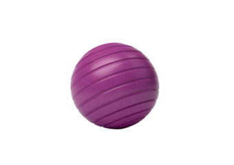 A close-up shot of a purple exercise ball with textured, diagonal lines on a white background.