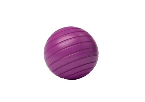 A close-up shot of a purple exercise ball with textured, diagonal lines on a white background.
