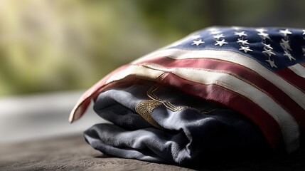 Folded US Flag on Military Uniform for Memorial Day and Armed Forces Commemoration Content