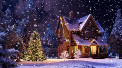 Christmas_house_with_snow_falling_at_night