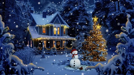 Christmas_house_with_snowman_in_yard_background