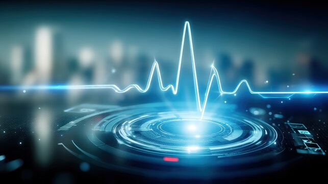 Analyzing heartbeat patterns urban landscape digital visualization technology futuristic view health monitoring concepts - Powered by Adobe