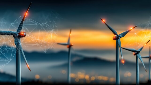 Renewable energy action wind turbines at sunrise nature landscape photography atmospheric viewpoint environmental awareness