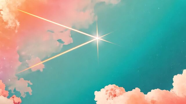 Pastel sky with clouds and sun
