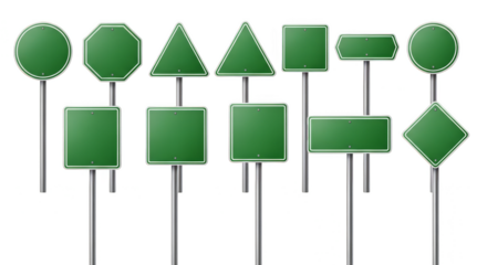 Diverse road sign collection on black backdrop