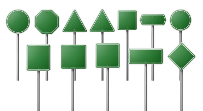 Diverse road sign collection on black backdrop