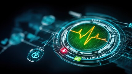 Health monitoring technology innovative heartbeat visualization digital realm graphic design futuristic environment close-up view medical concept