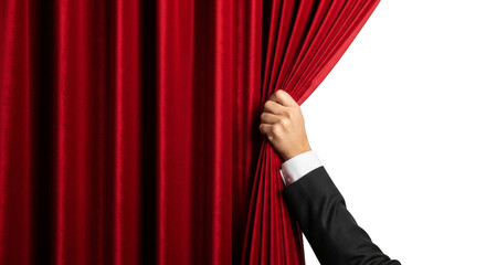 Hand revealing stage curtain with flair