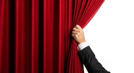 Hand revealing stage curtain with flair