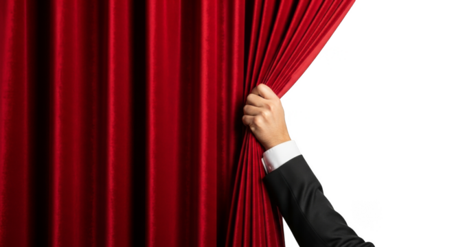 Hand revealing stage curtain with flair