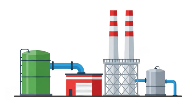 Industrial cartoon depiction of a power plant